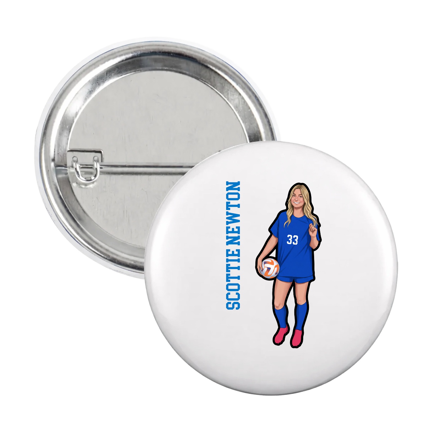 Game Day Button — Name Vertical in White