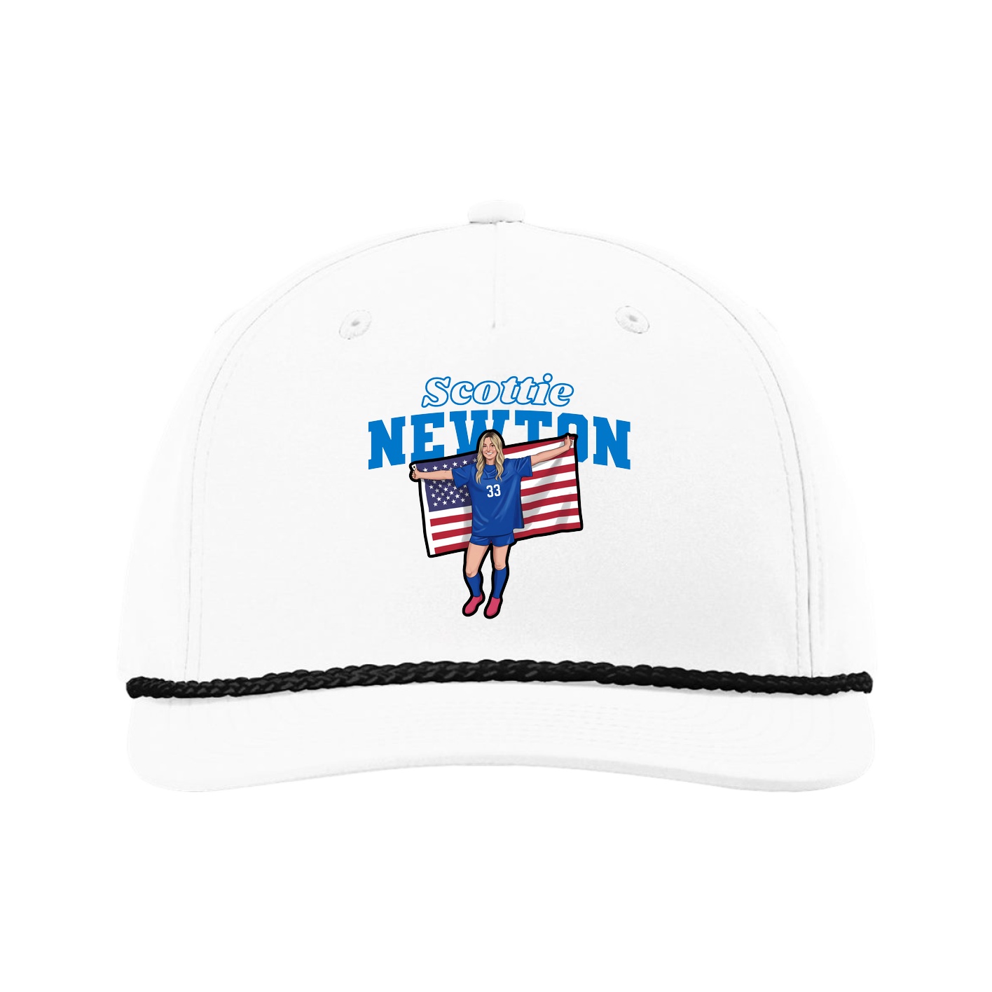 Five-Panel Classic Rope Cap — Name Arch in White