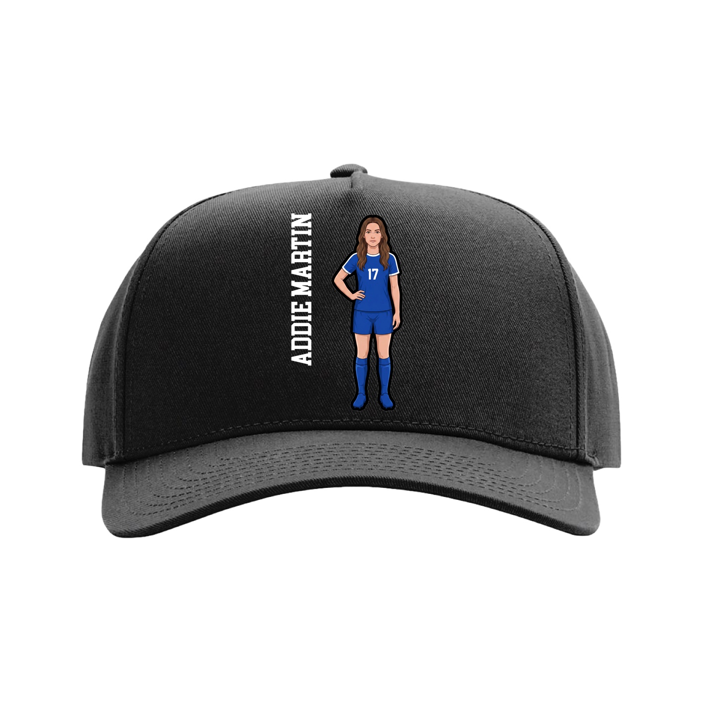Full Fabric Five-Panel Champ Cap — Name Vertical in Black