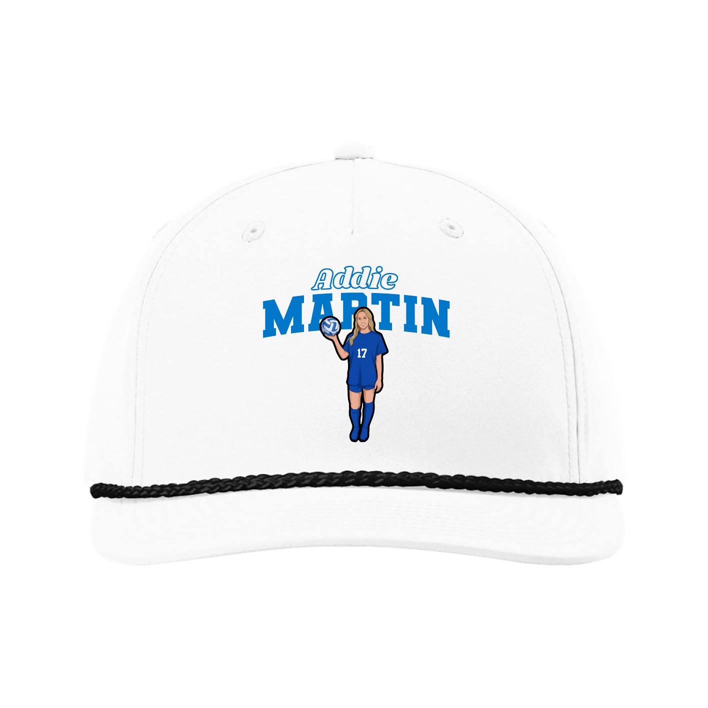 Five-Panel Classic Rope Cap — Name Arch in White
