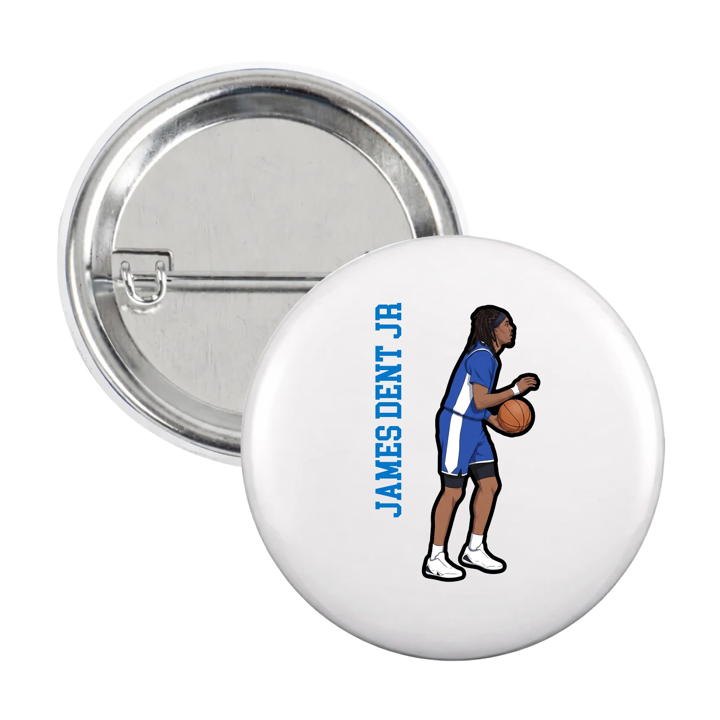 Game Day Button — Name Vertical in White
