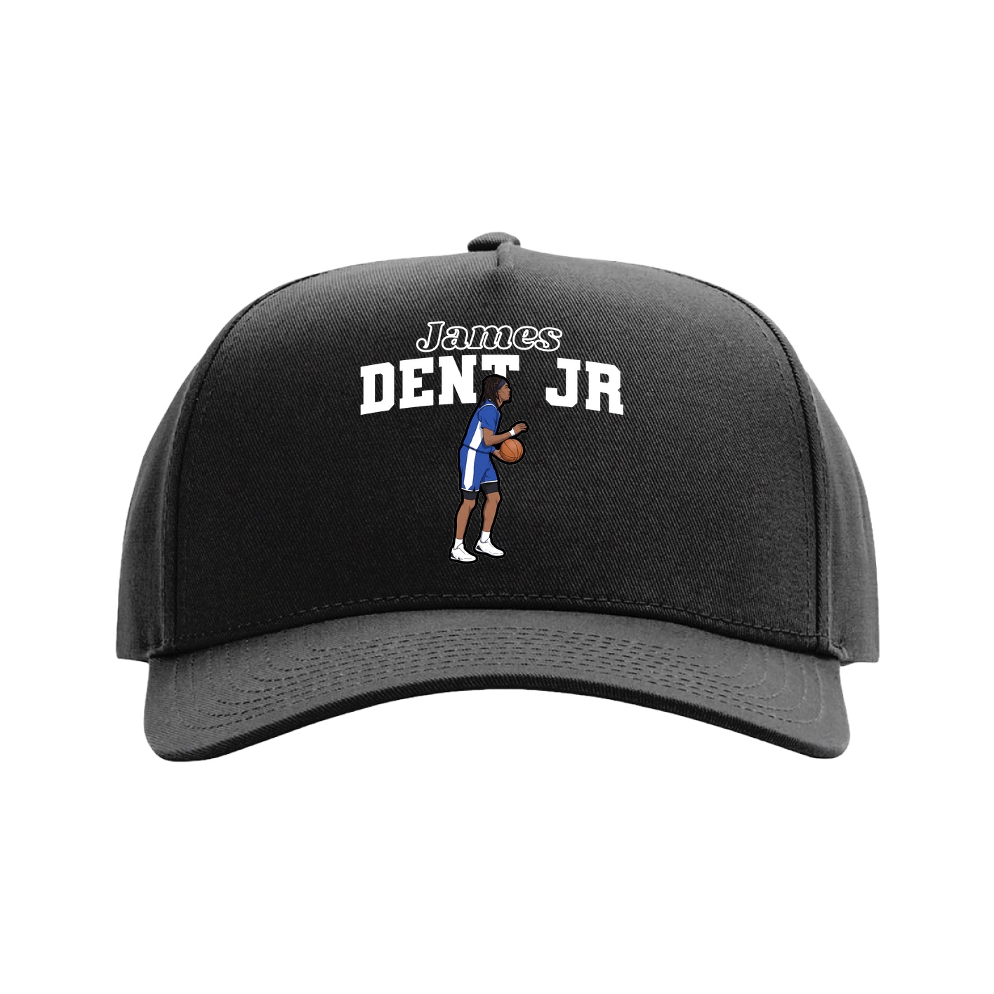 Full Fabric Five-Panel Champ Cap — Name Arch in Black