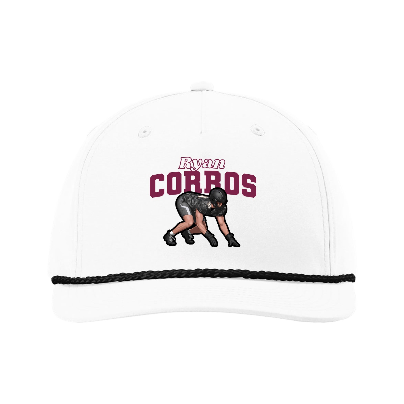 Five-Panel Classic Rope Cap — Name Arch in White