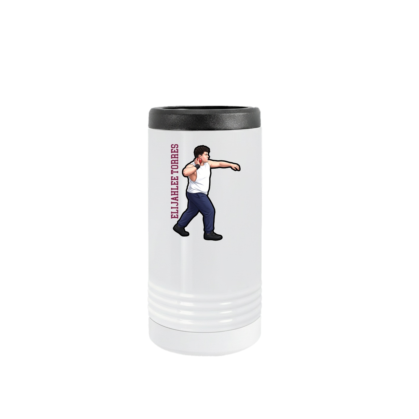 Slim Beverage Holder — Name Vertical in White