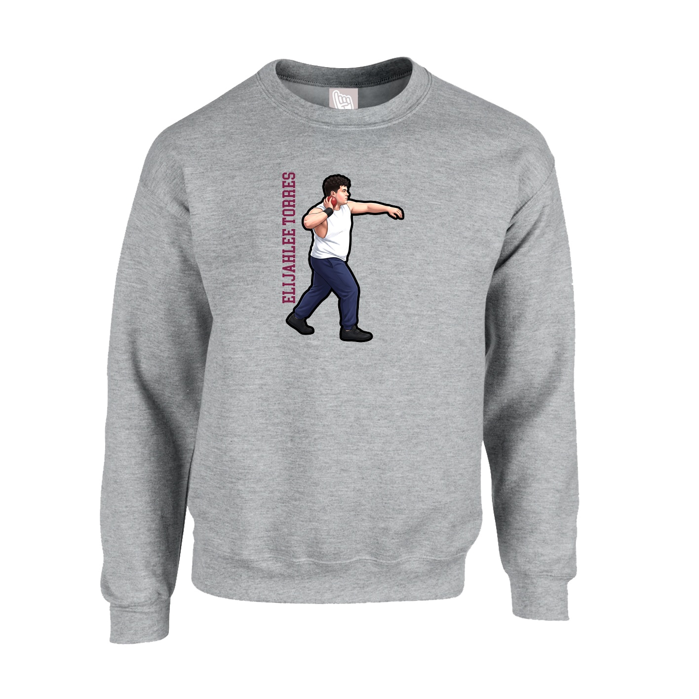 Fleece Crew — Name Vertical in Grey