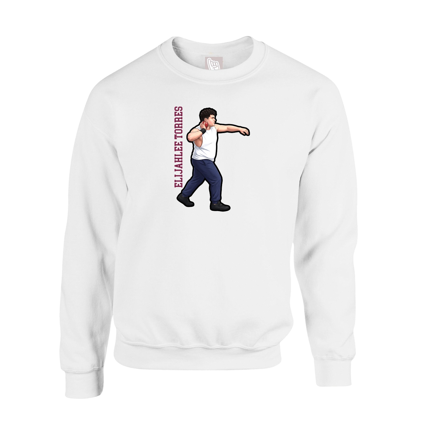 Fleece Crew — Name Vertical in White
