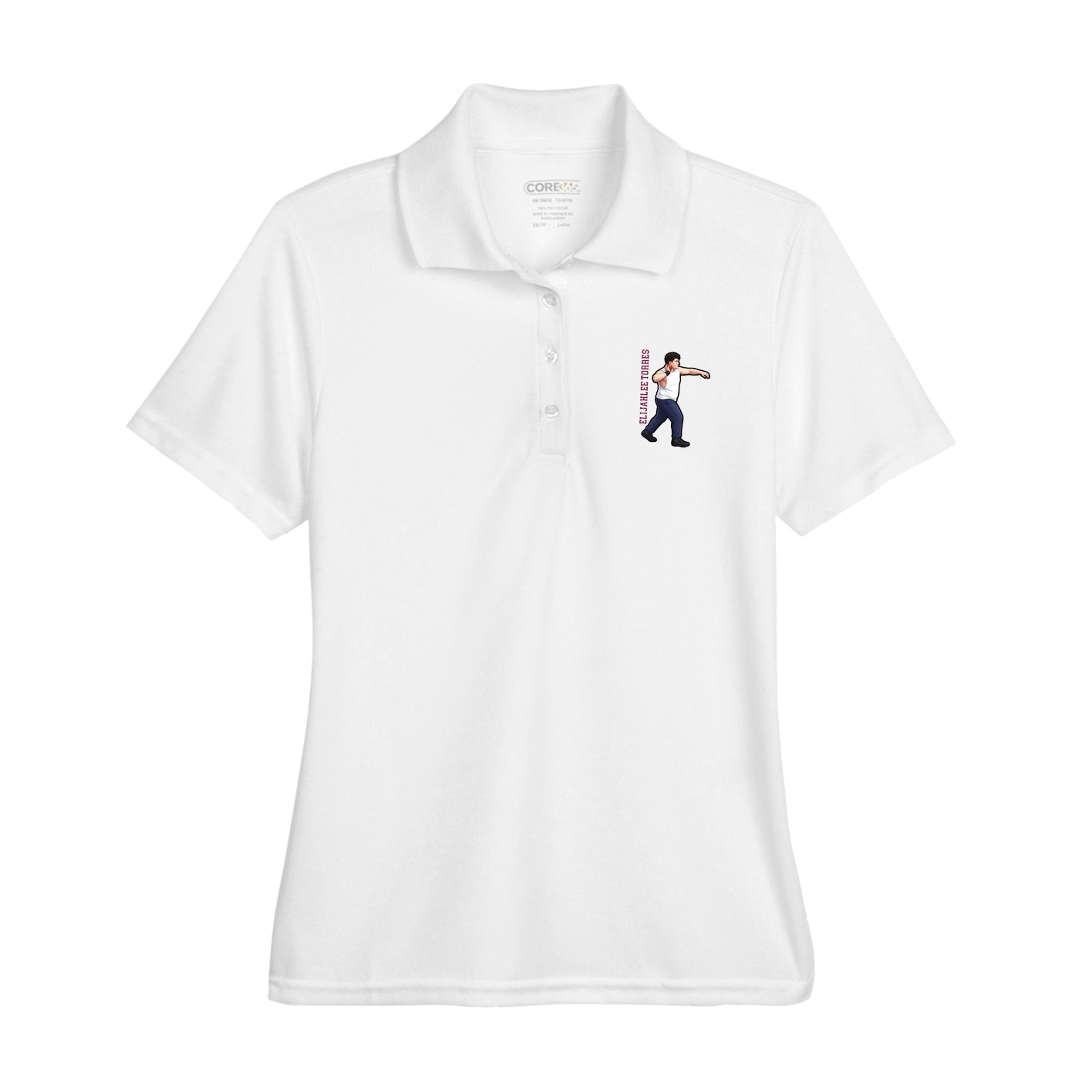 Womens Performance Polo — Name Vertical in White