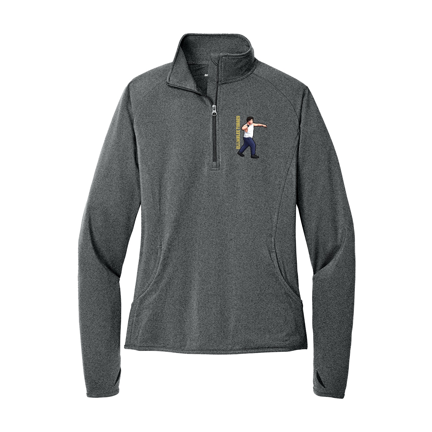 Women's Q-Zip Pullover — Name Vertical in Grey
