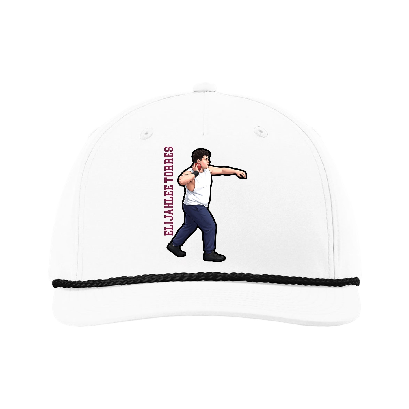 Five-Panel Classic Rope Cap — Name Vertical in White