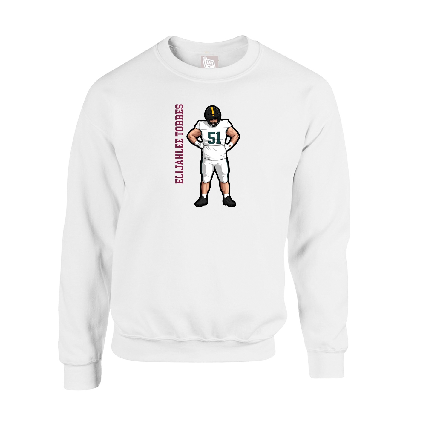 Fleece Crew — Name Vertical in White