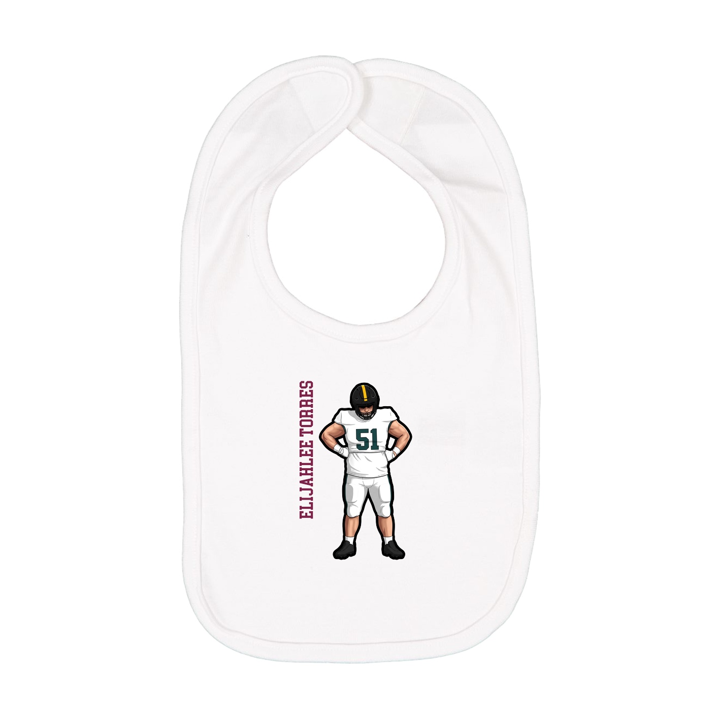 Infant Bib — Name Vertical in White
