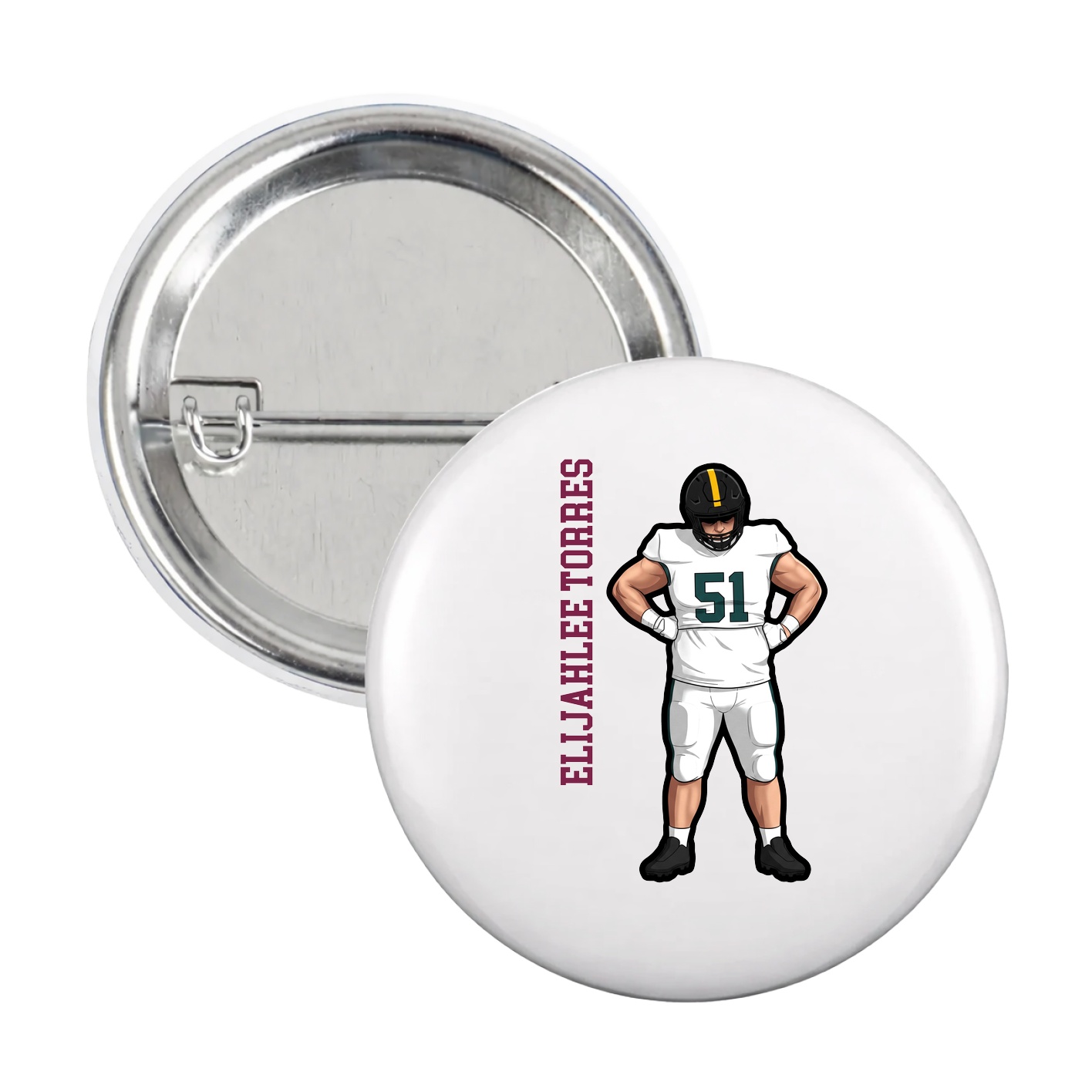 Game Day Button — Name Vertical in White