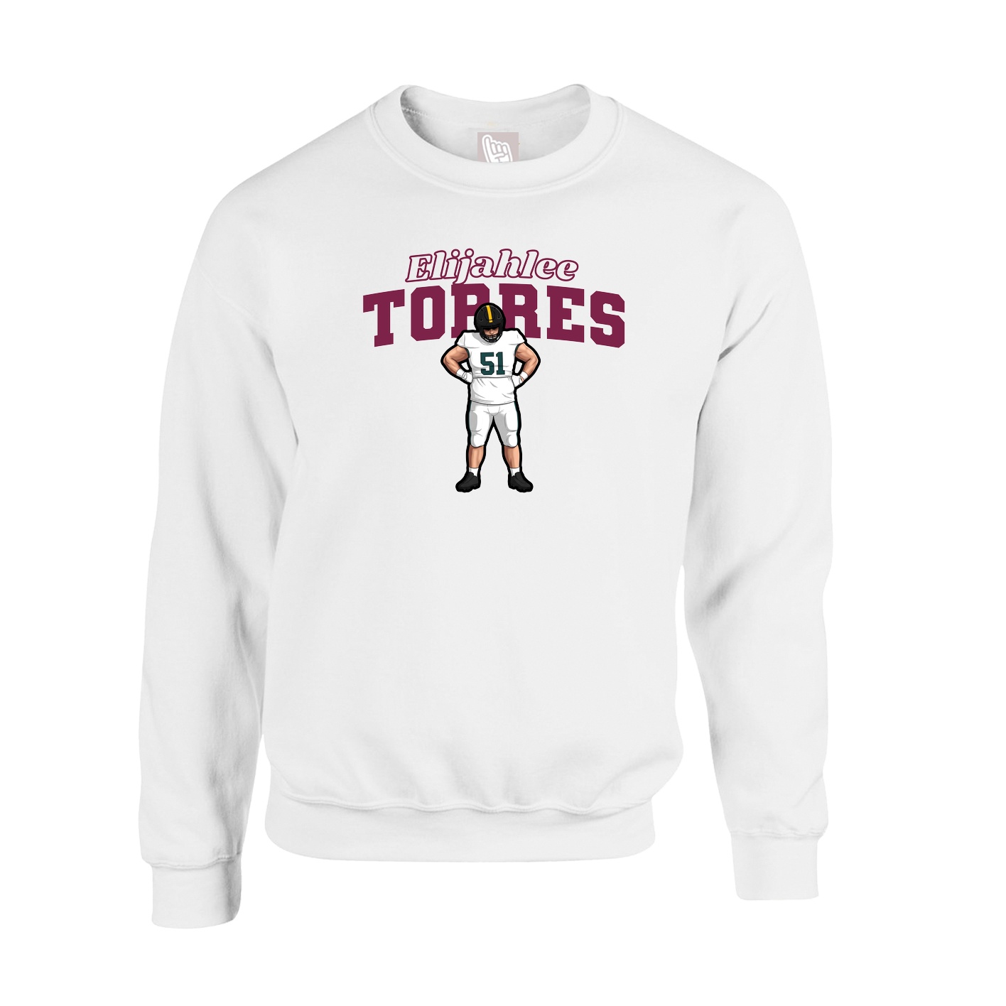 Fleece Crew — Name Arch in White
