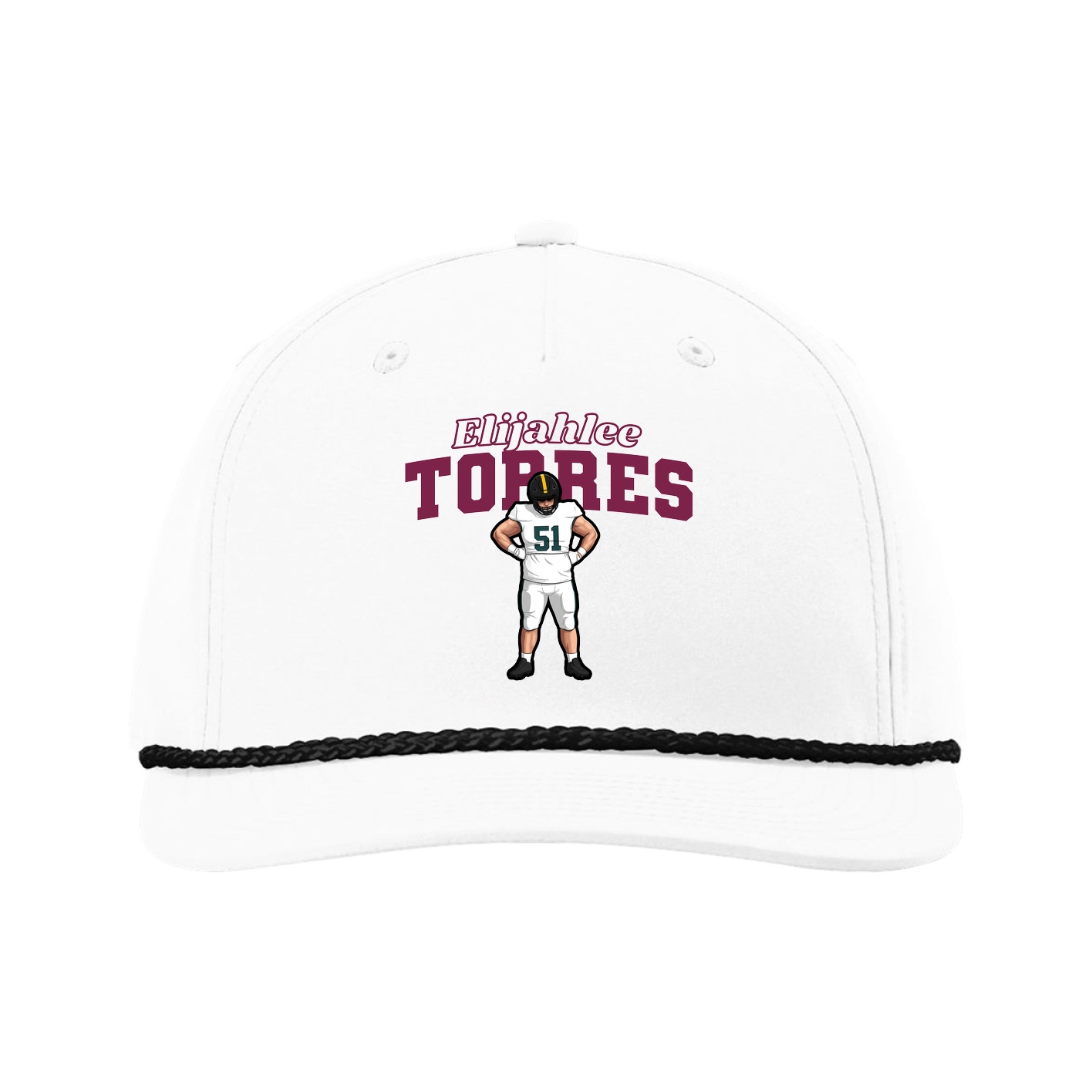 Five-Panel Classic Rope Cap — Name Arch in White