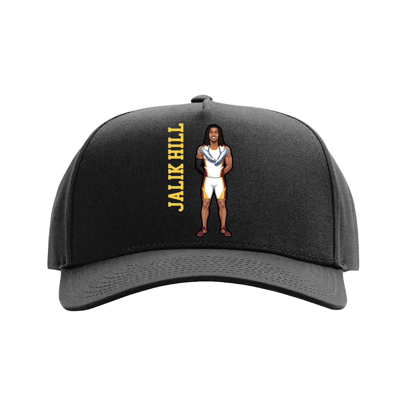 Full Fabric Five-Panel Champ Cap — Name Vertical in Black