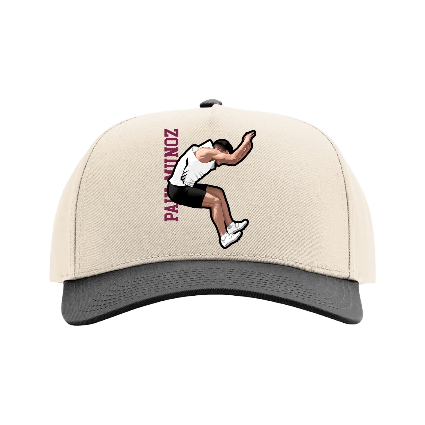 Full Fabric Five-Panel Champ Cap — Name Vertical in Cream/Black