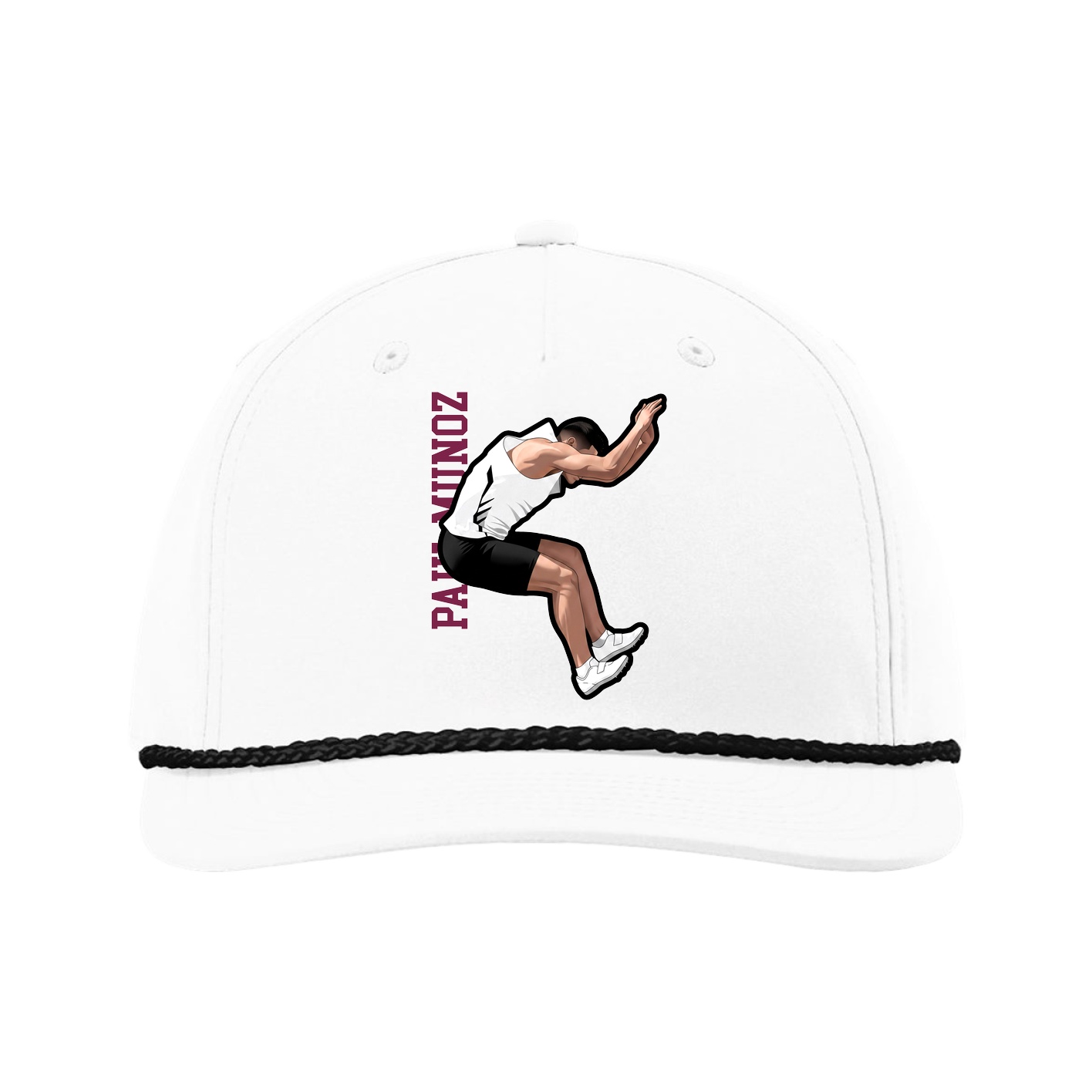 Five-Panel Classic Rope Cap — Name Vertical in White