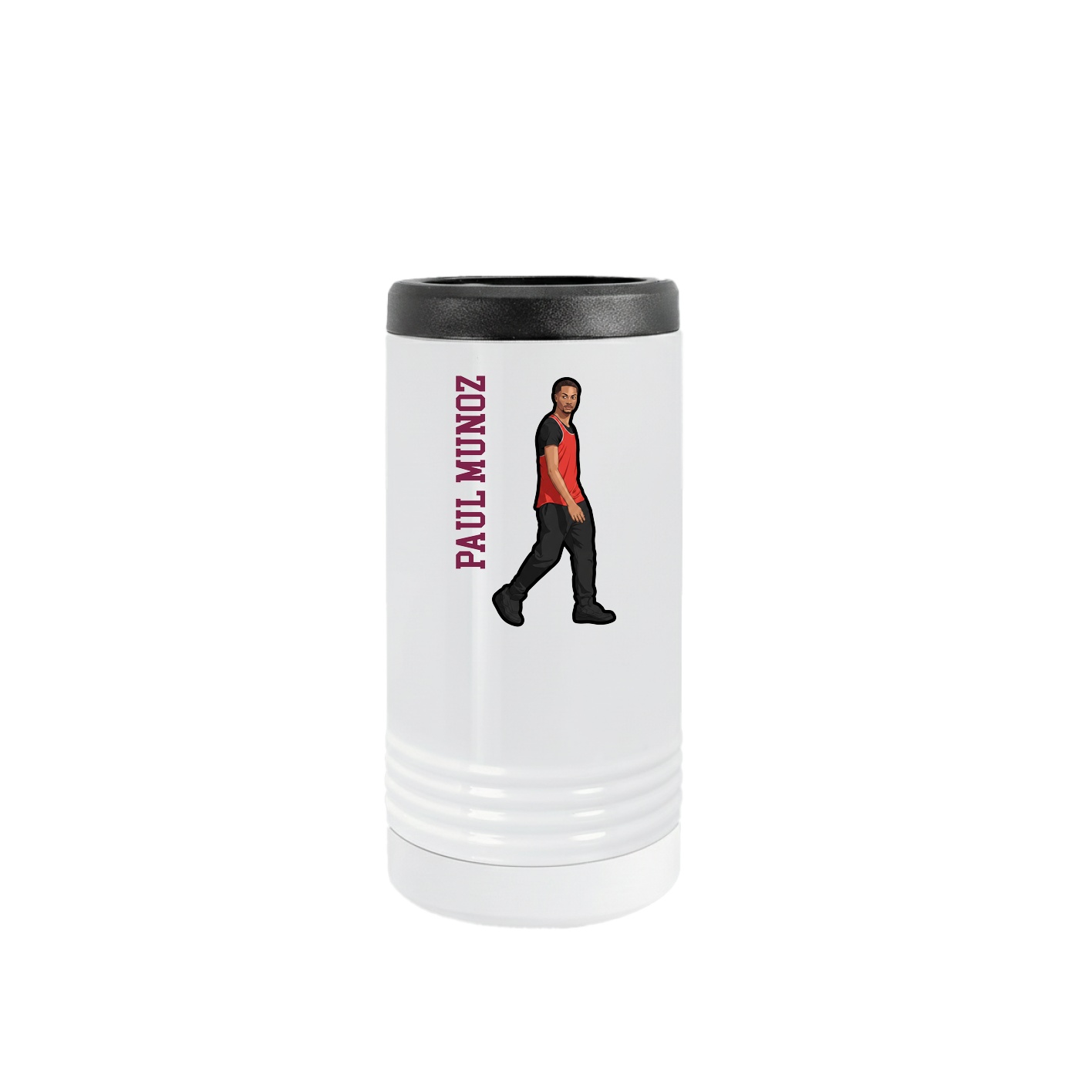 Slim Beverage Holder — Name Vertical in White