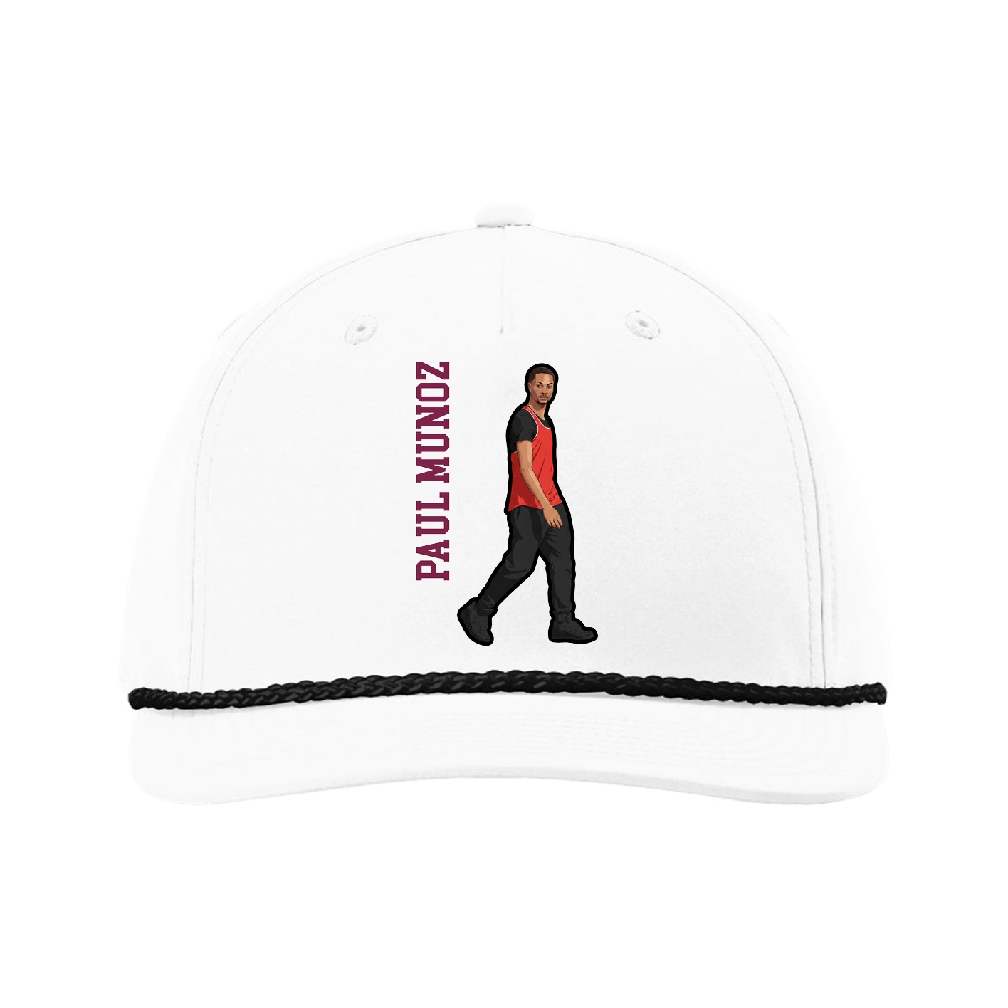 Five-Panel Classic Rope Cap — Name Vertical in White