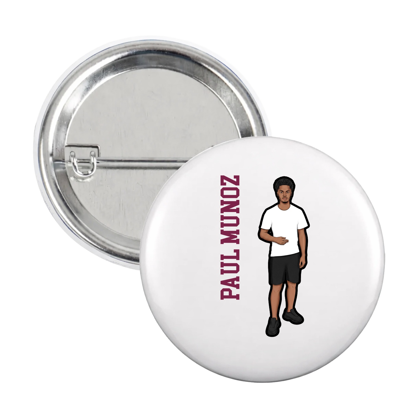Game Day Button — Name Vertical in White