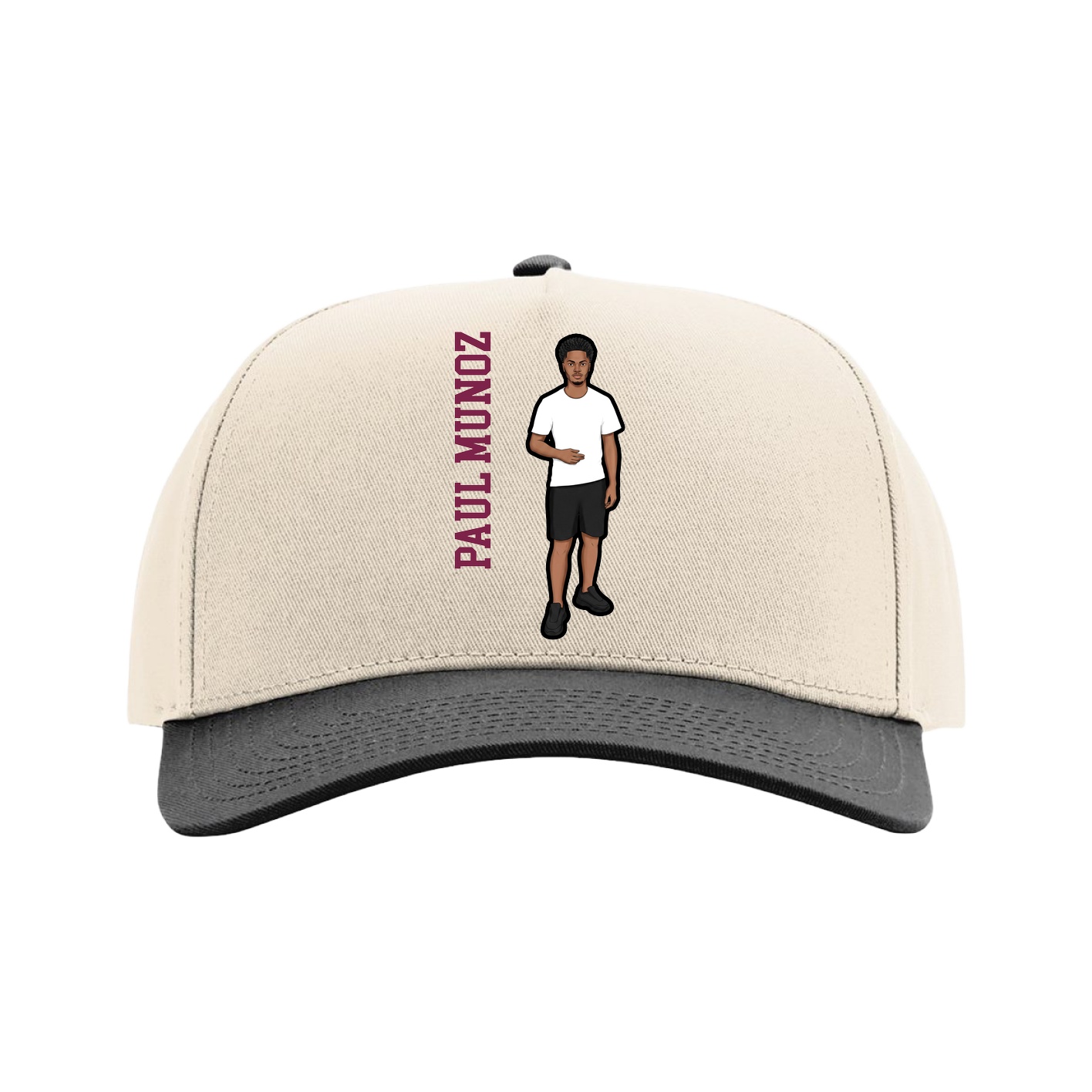 Full Fabric Five-Panel Champ Cap — Name Vertical in Cream/Black