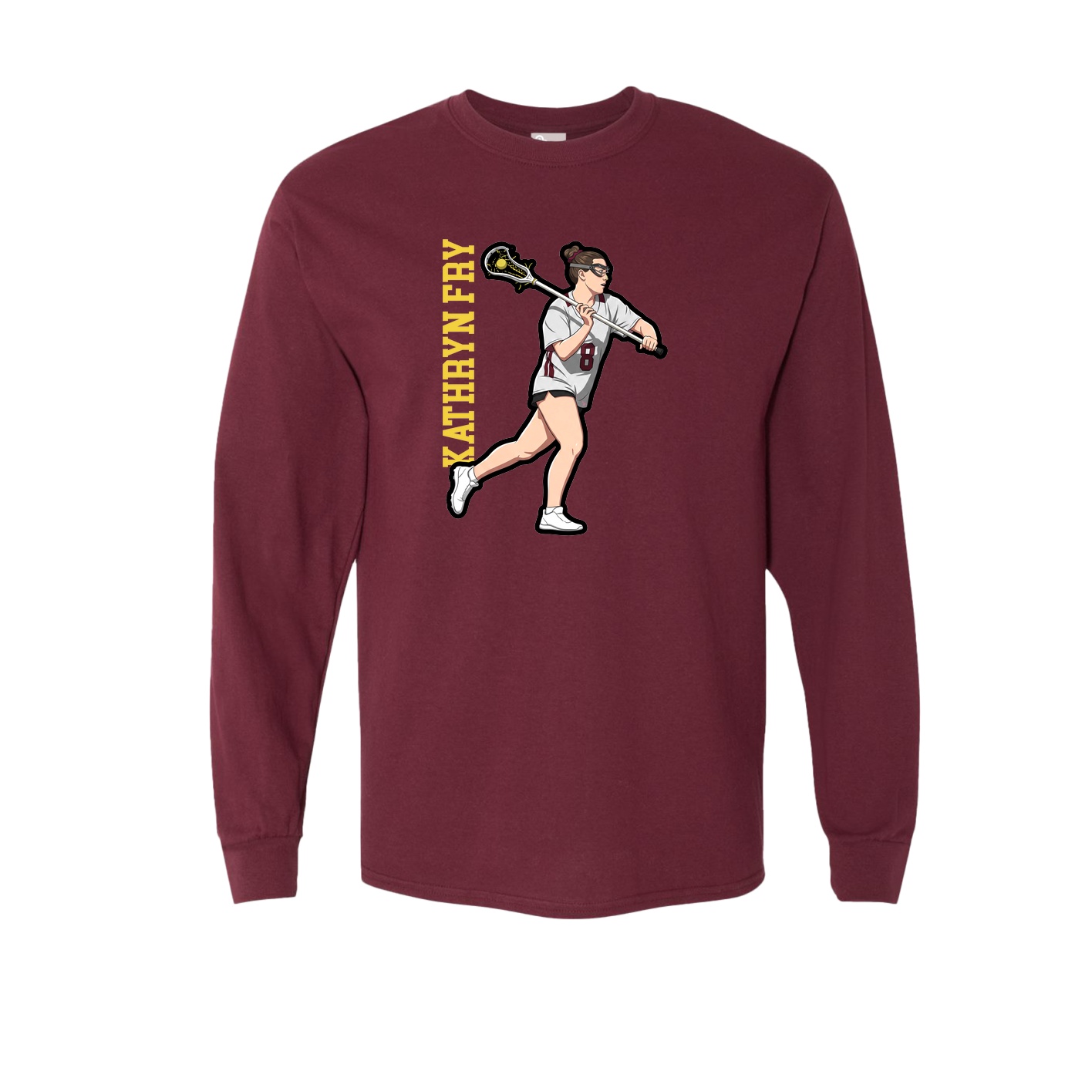 Long Sleeve Tee — Name Vertical in Maroon
