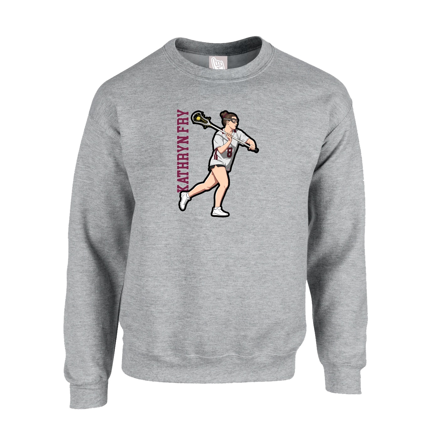 Fleece Crew — Name Vertical in Grey