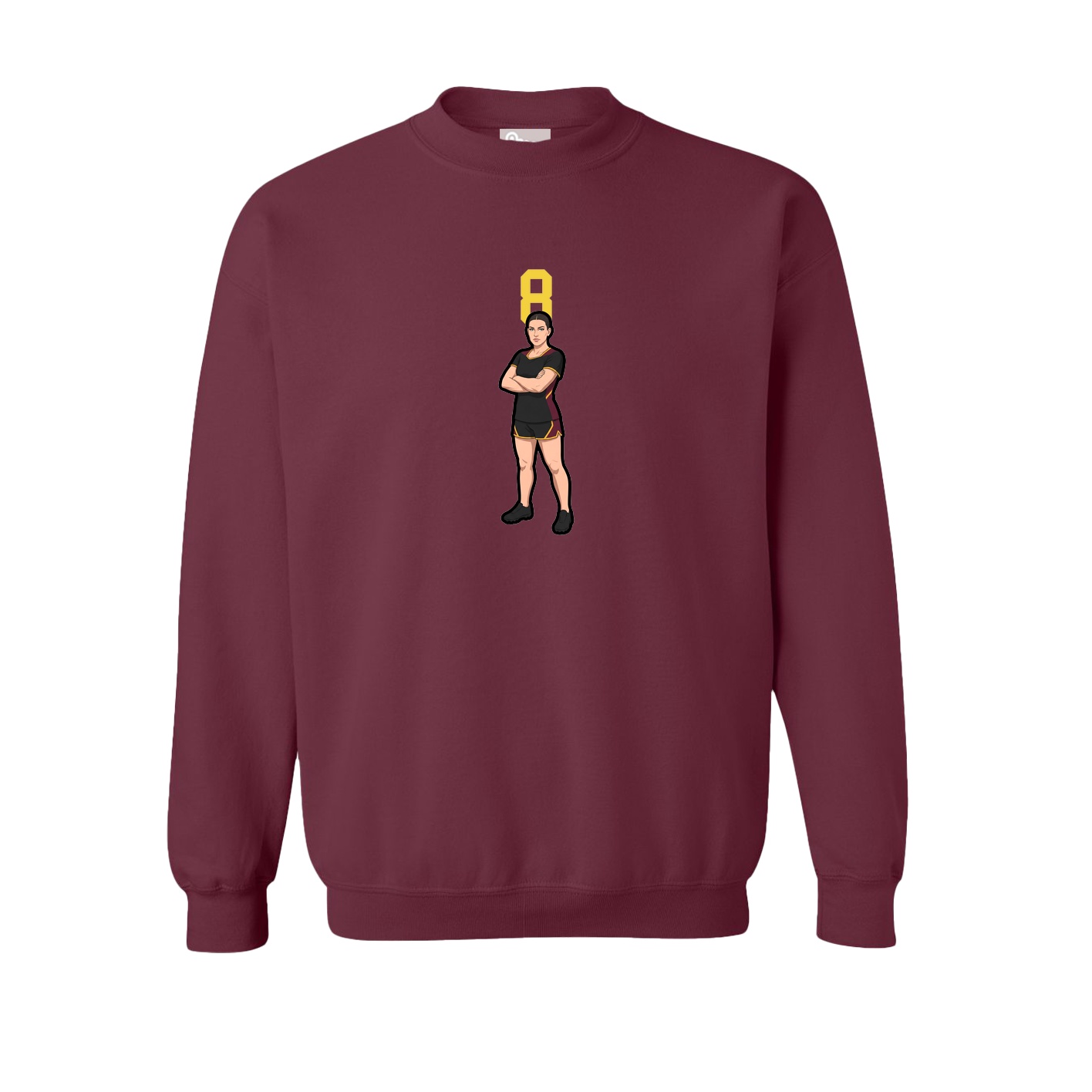 Fleece Crew — Number Top in Maroon