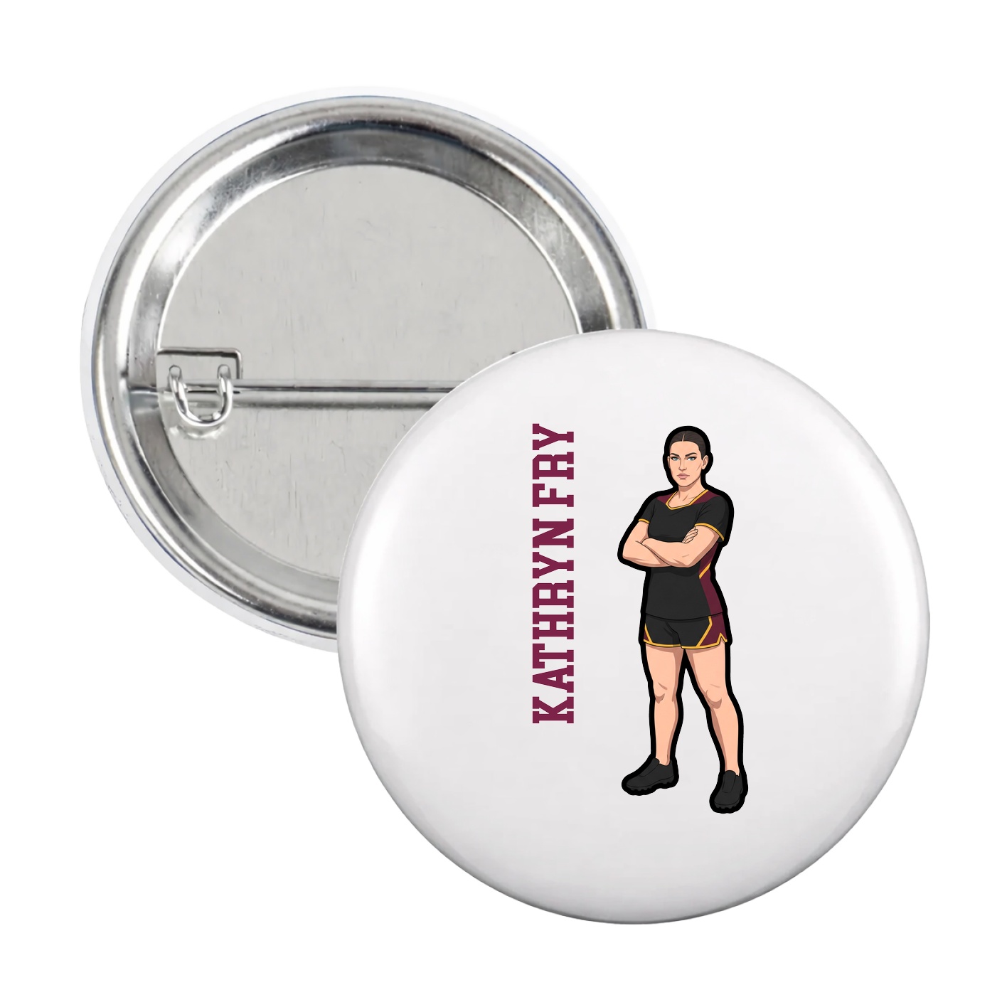 Game Day Button — Name Vertical in White