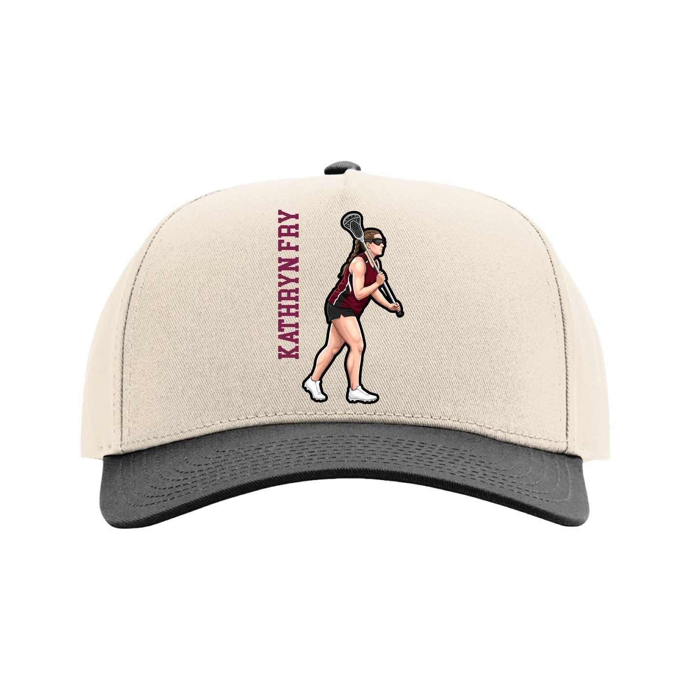 Full Fabric Five-Panel Champ Cap — Name Vertical in Cream/Black