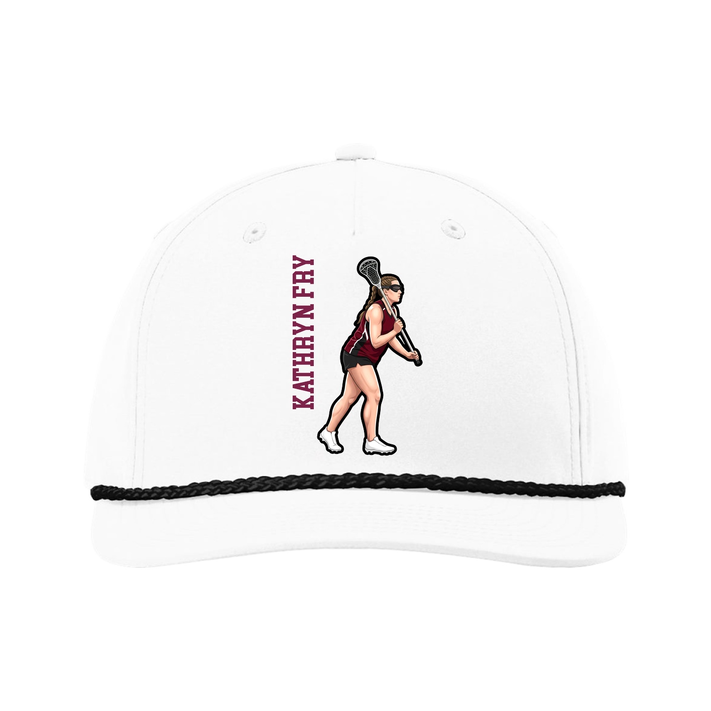 Five-Panel Classic Rope Cap — Name Vertical in White