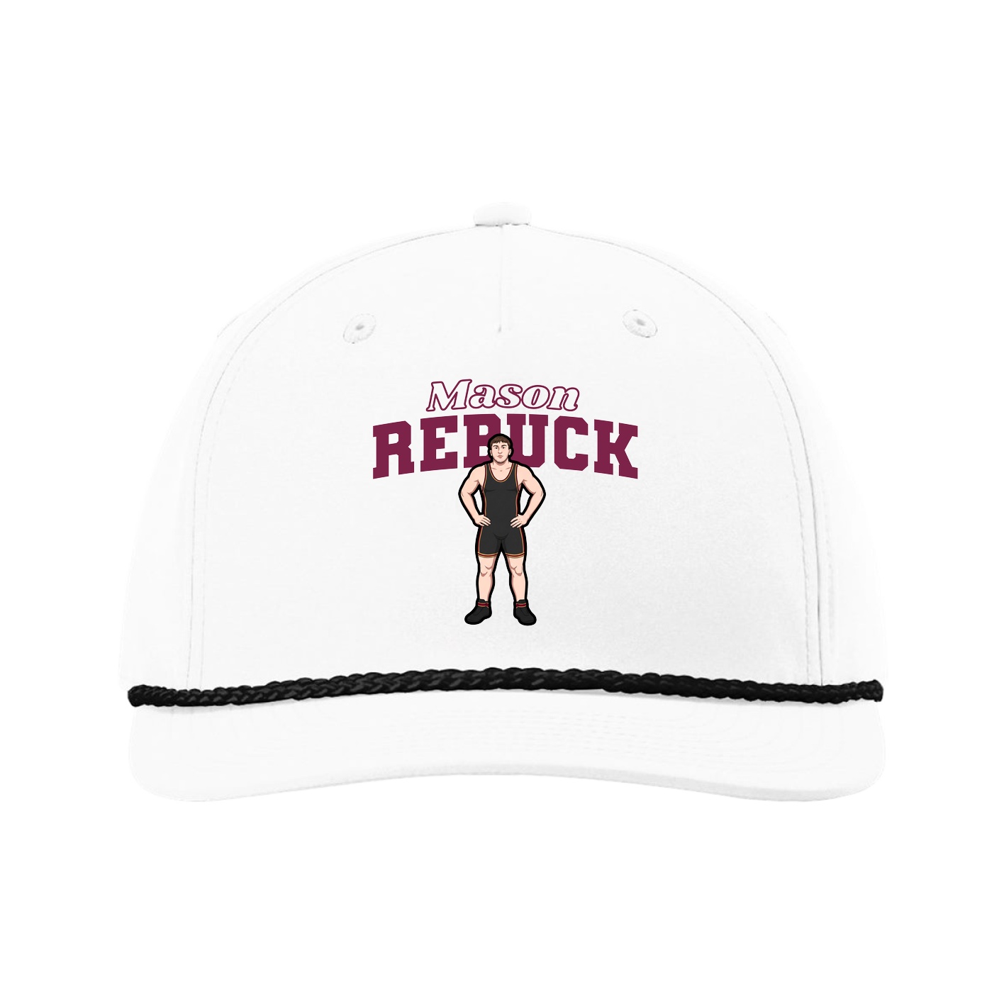 Five-Panel Classic Rope Cap — Name Arch in White