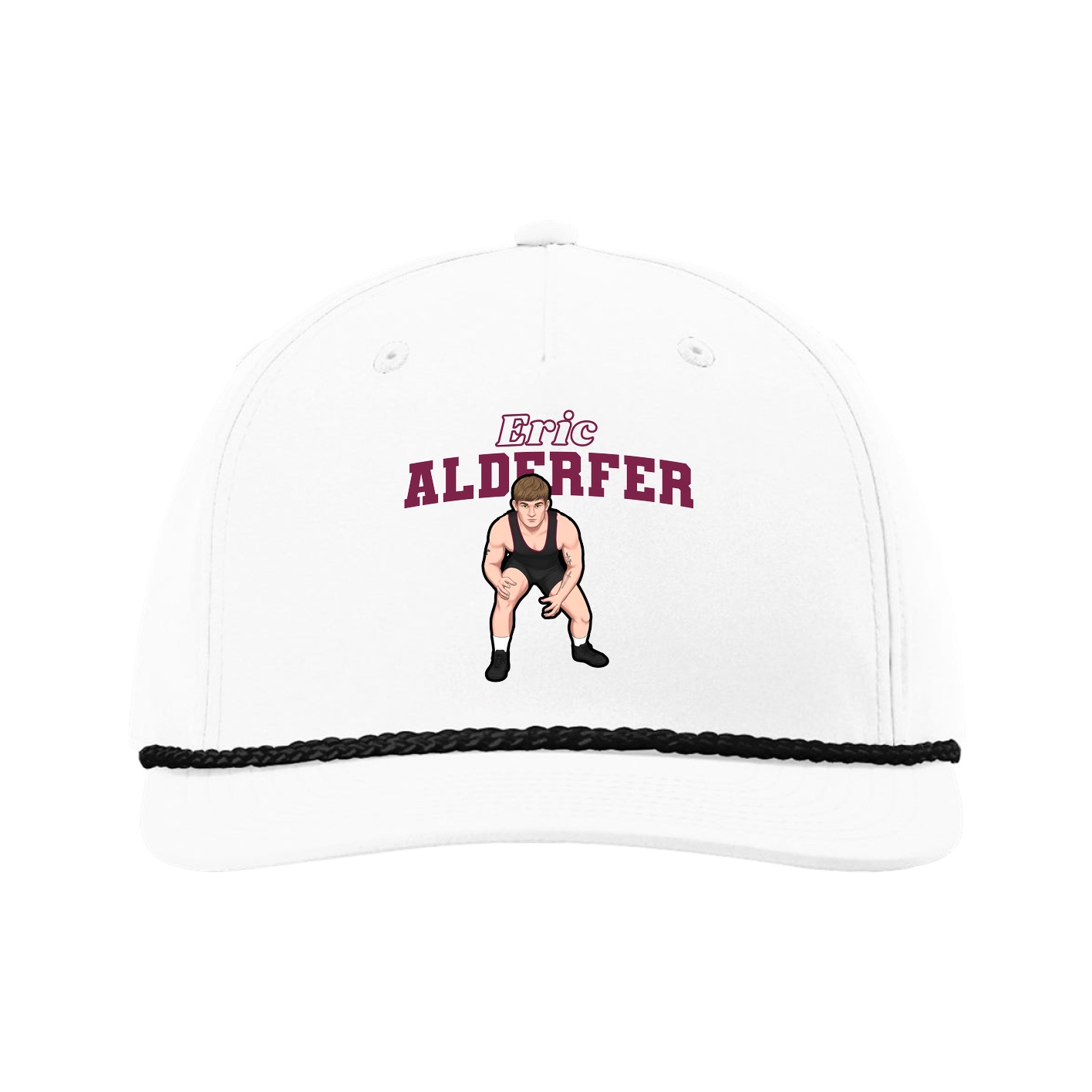 Five-Panel Classic Rope Cap — Name Arch in White