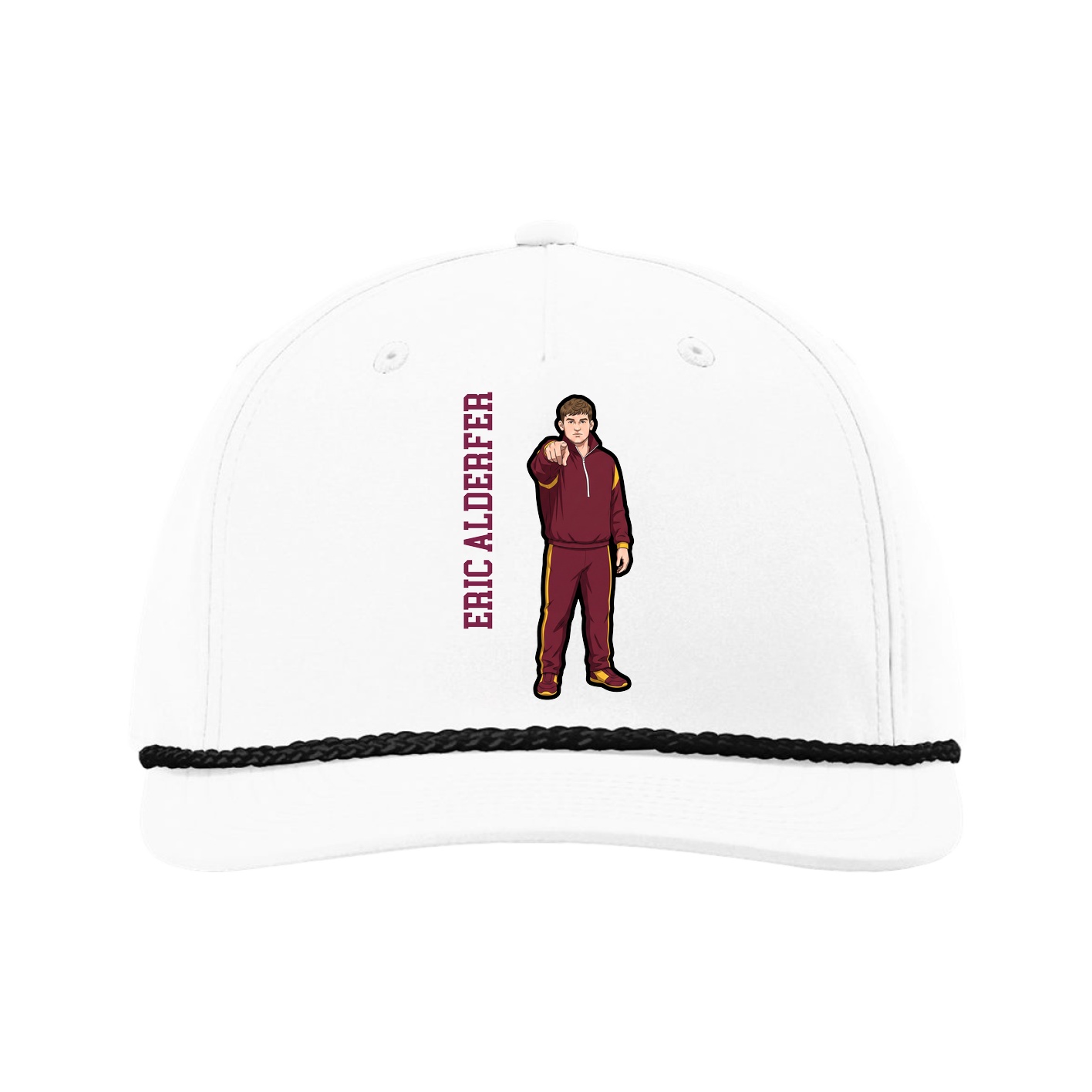Five-Panel Classic Rope Cap — Name Vertical in White
