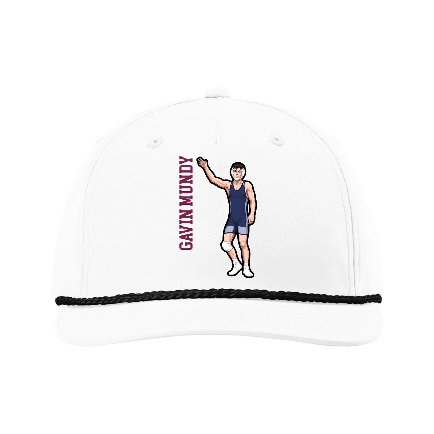 Five-Panel Classic Rope Cap — Name Vertical in White