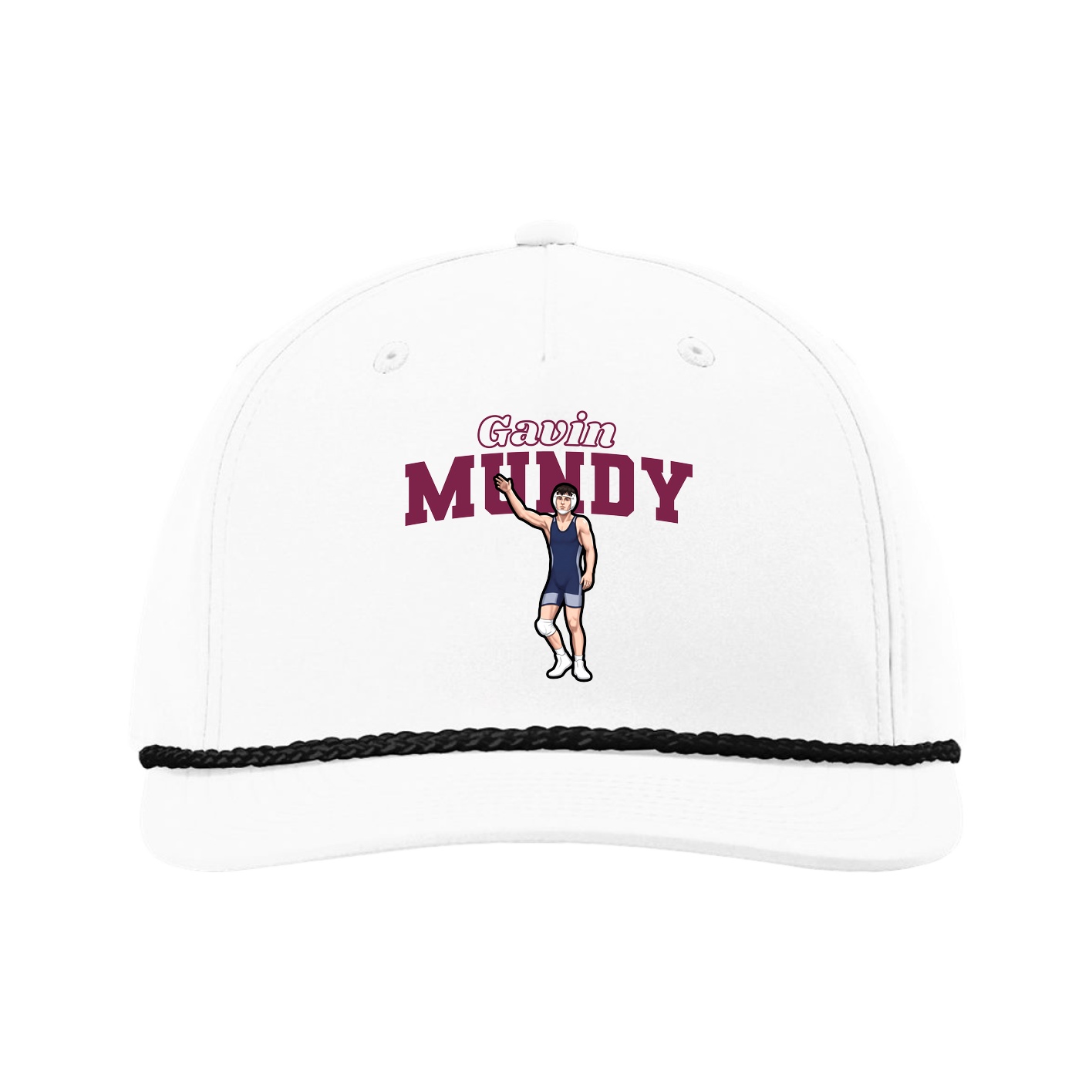 Five-Panel Classic Rope Cap — Name Arch in White