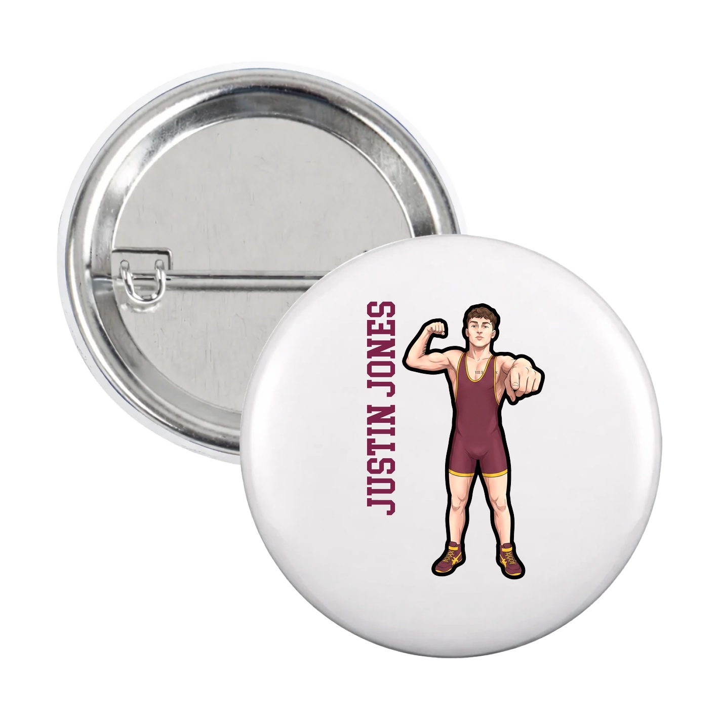 Game Day Button — Name Vertical in White