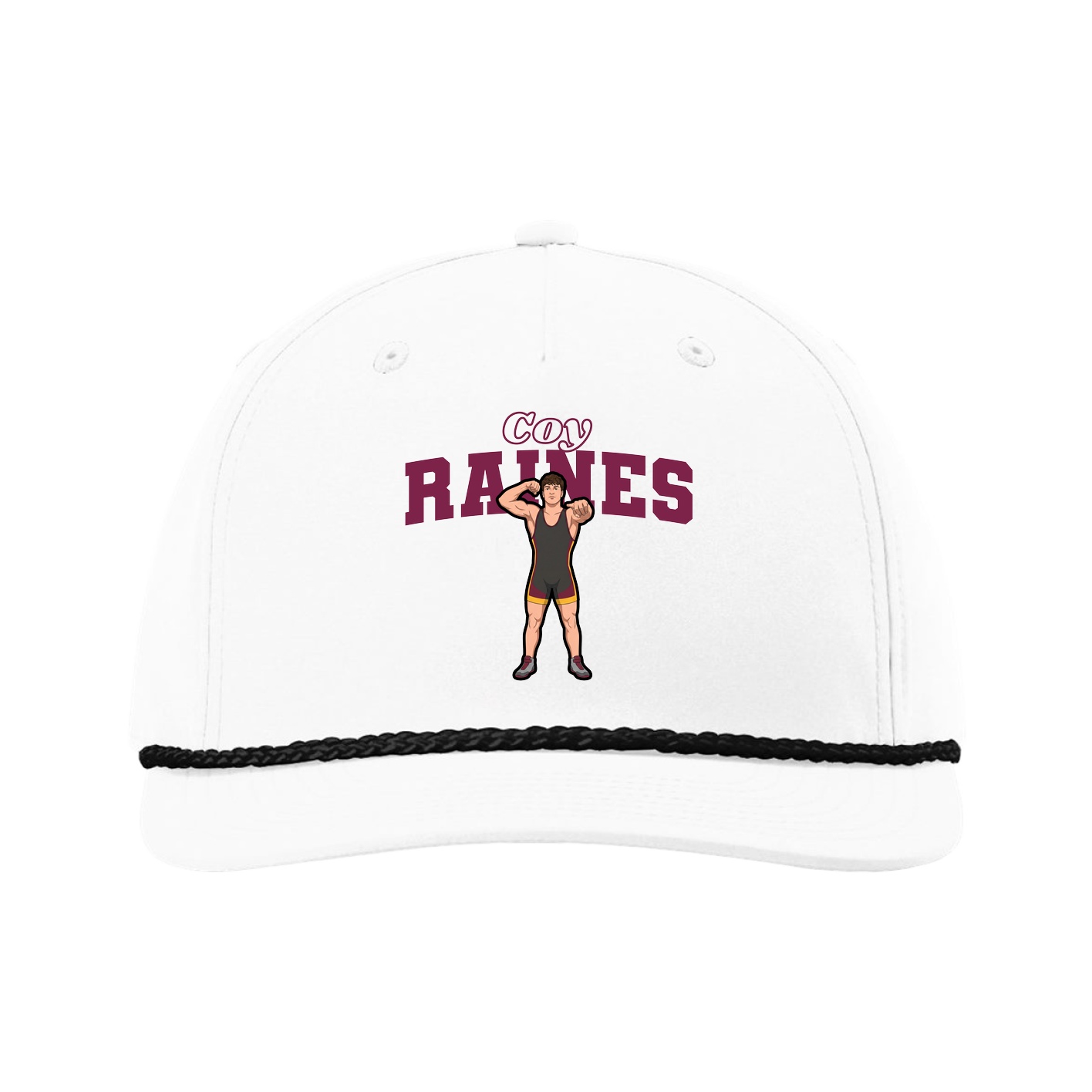 Five-Panel Classic Rope Cap — Name Arch in White