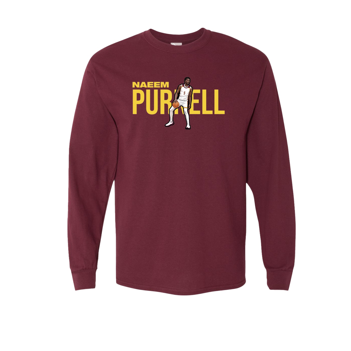 Long Sleeve Tee — Player Name in Maroon