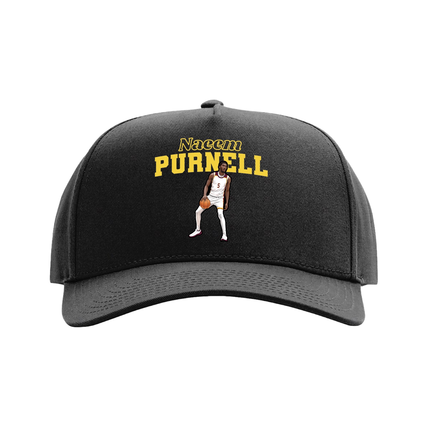 Full Fabric Five-Panel Champ Cap — Name Arch in Black
