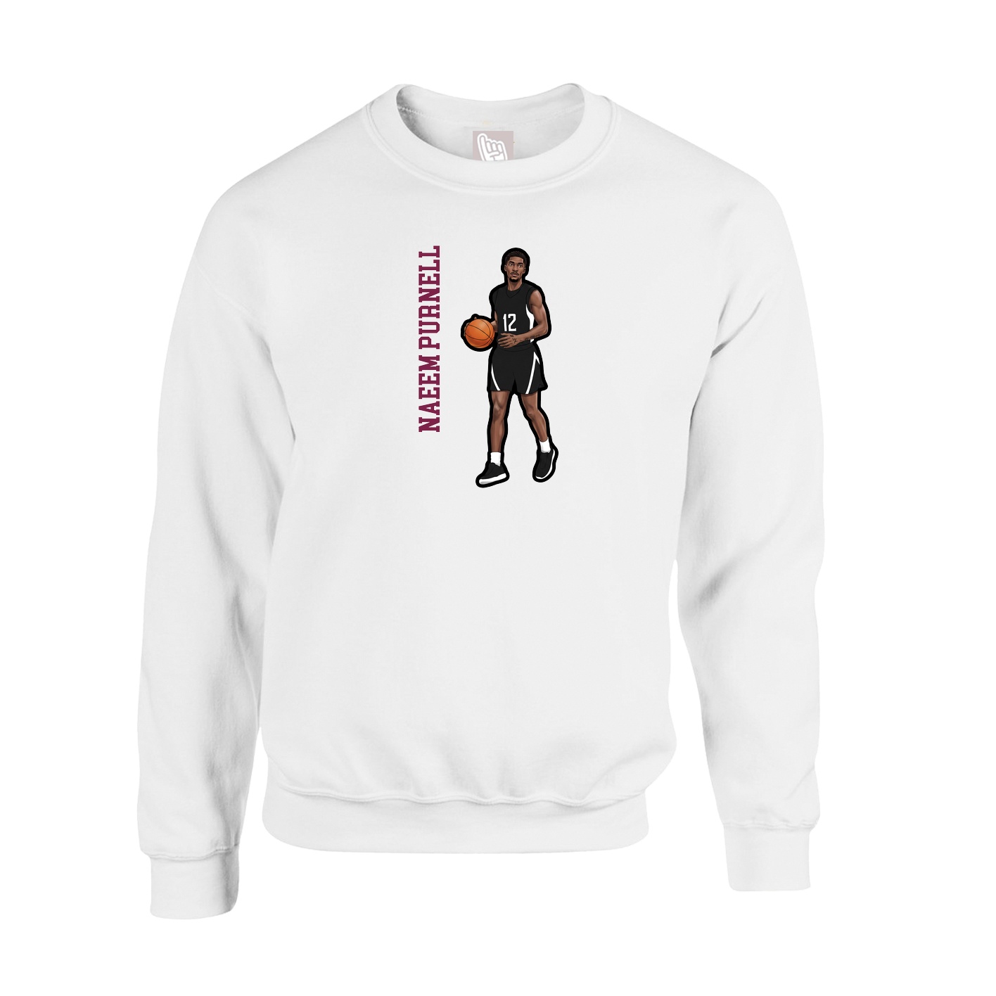 Fleece Crew — Name Vertical in White