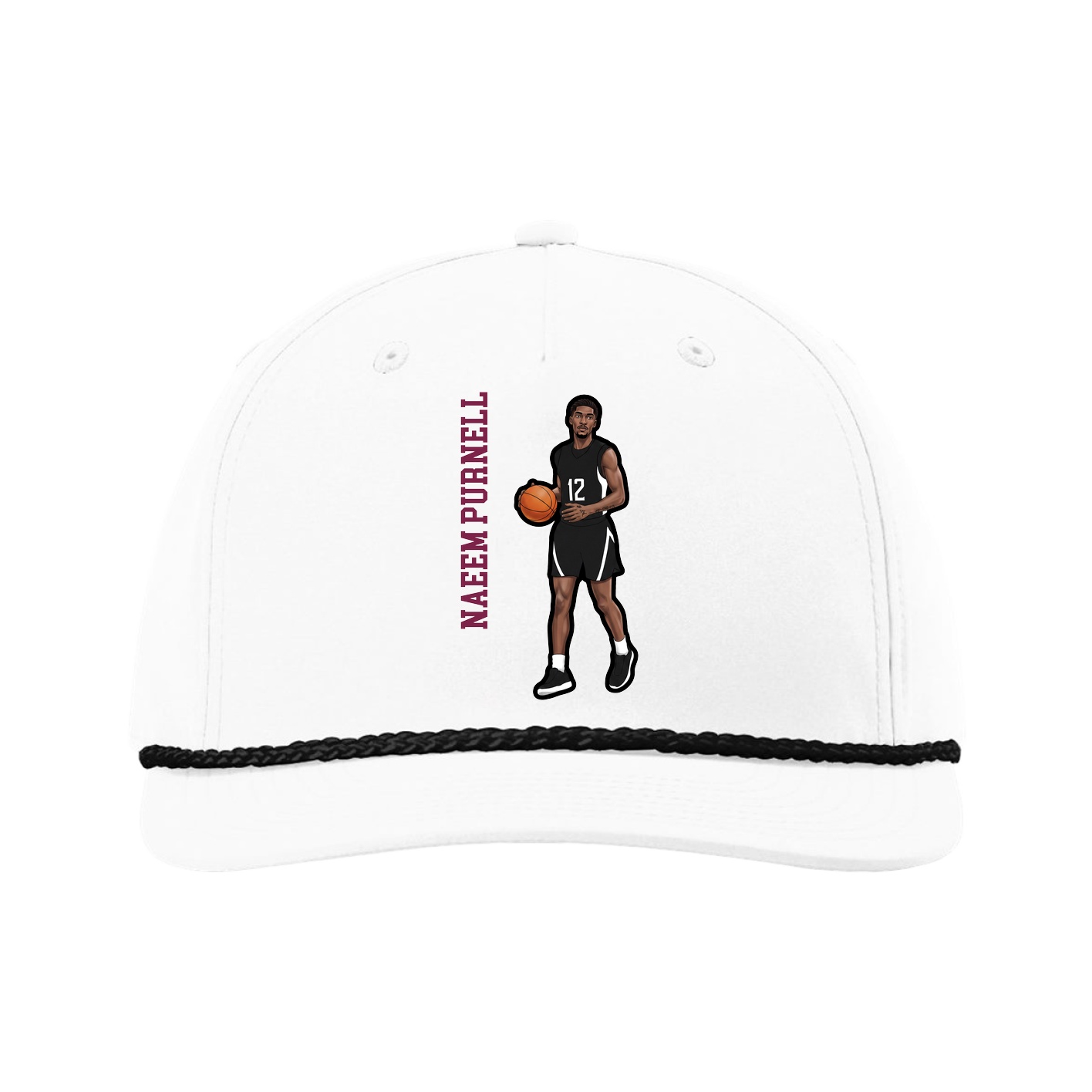Five-Panel Classic Rope Cap — Name Vertical in White