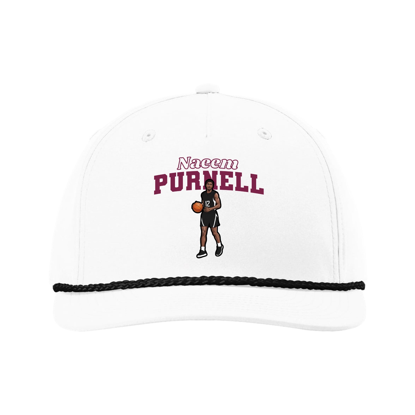 Five-Panel Classic Rope Cap — Name Arch in White