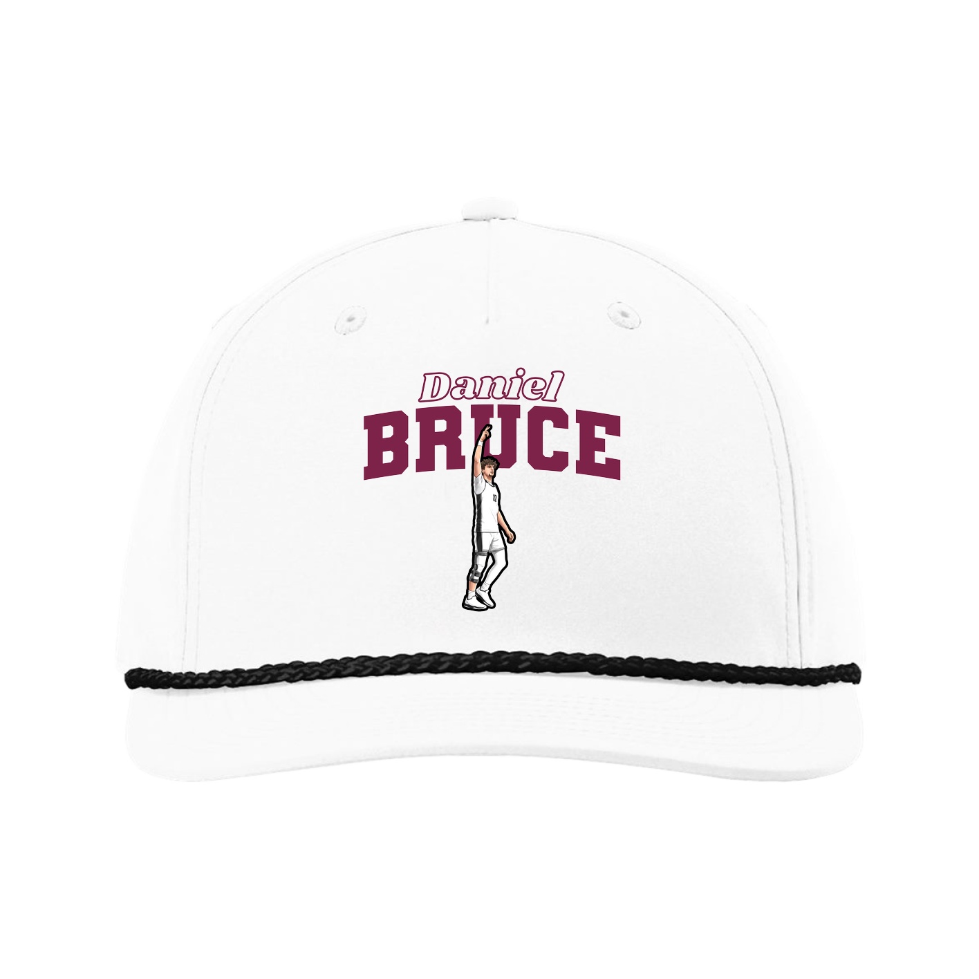 Five-Panel Classic Rope Cap — Name Arch in White