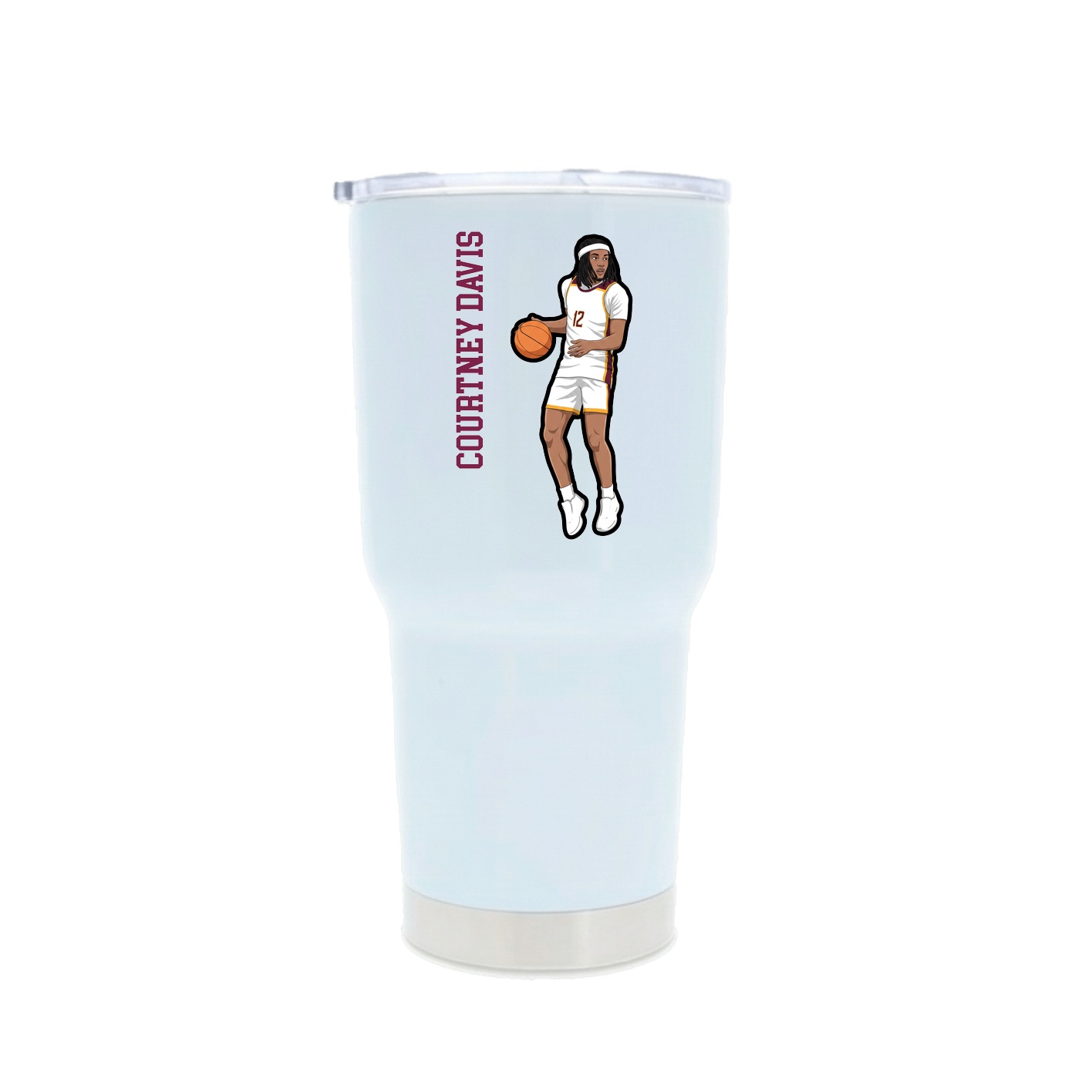 30oz Stainless Steel Tumbler — Name Vertical in White