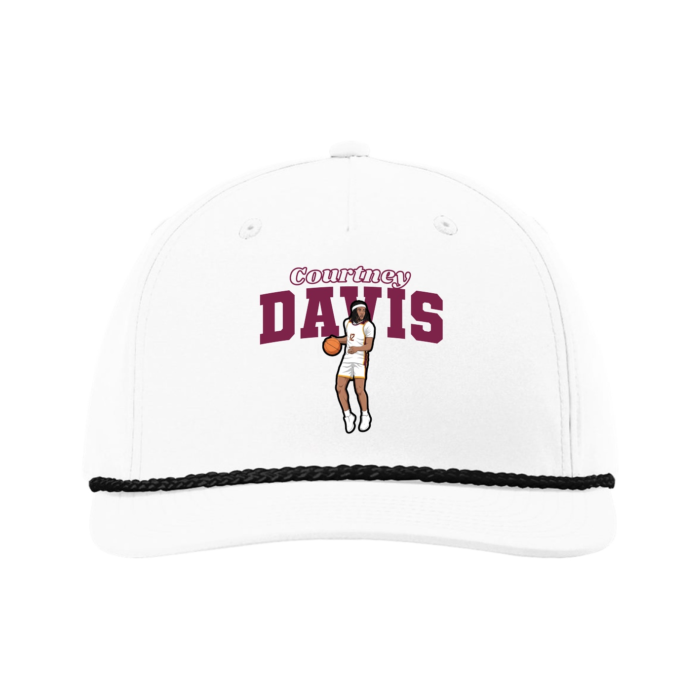 Five-Panel Classic Rope Cap — Name Arch in White