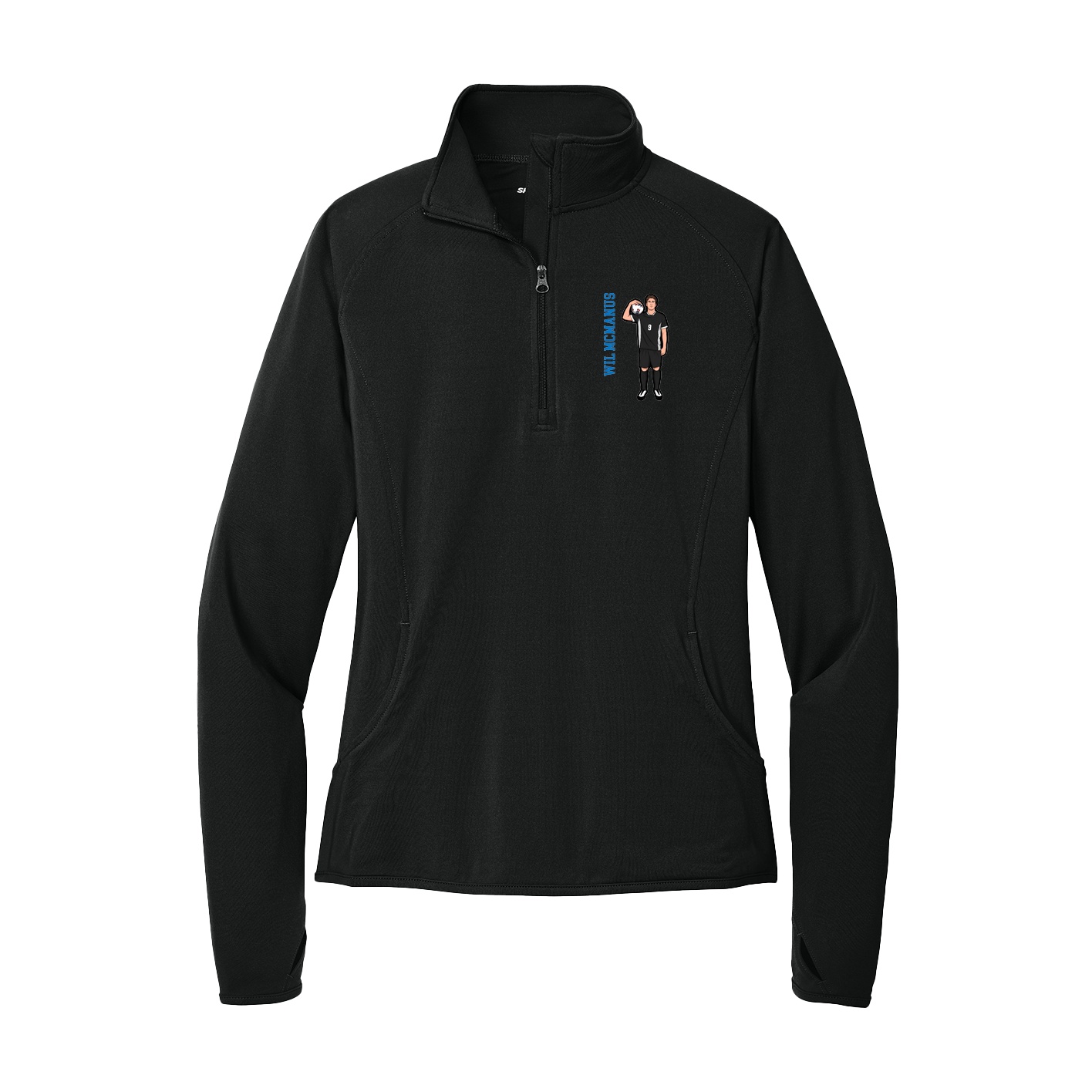 Women's Q-Zip Pullover — Name Vertical in Black