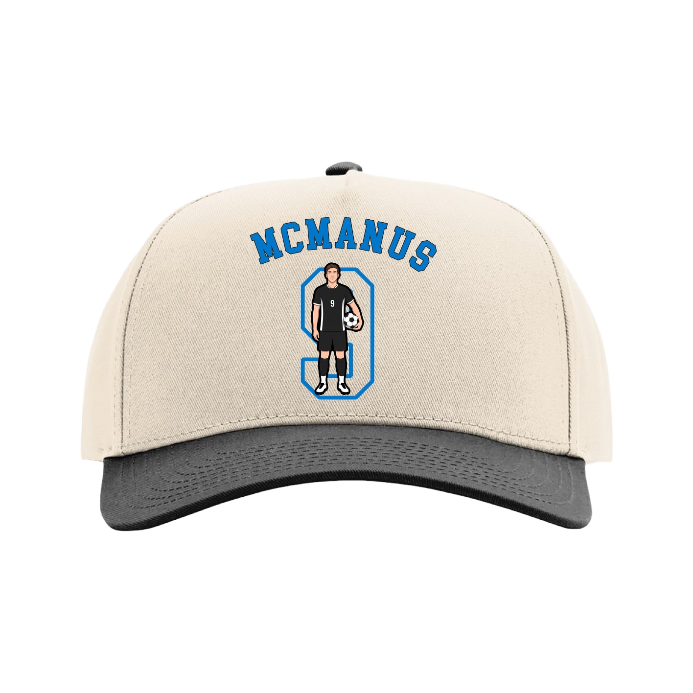 Full Fabric Five-Panel Champ Cap — Shirsey Arch in Cream/Black
