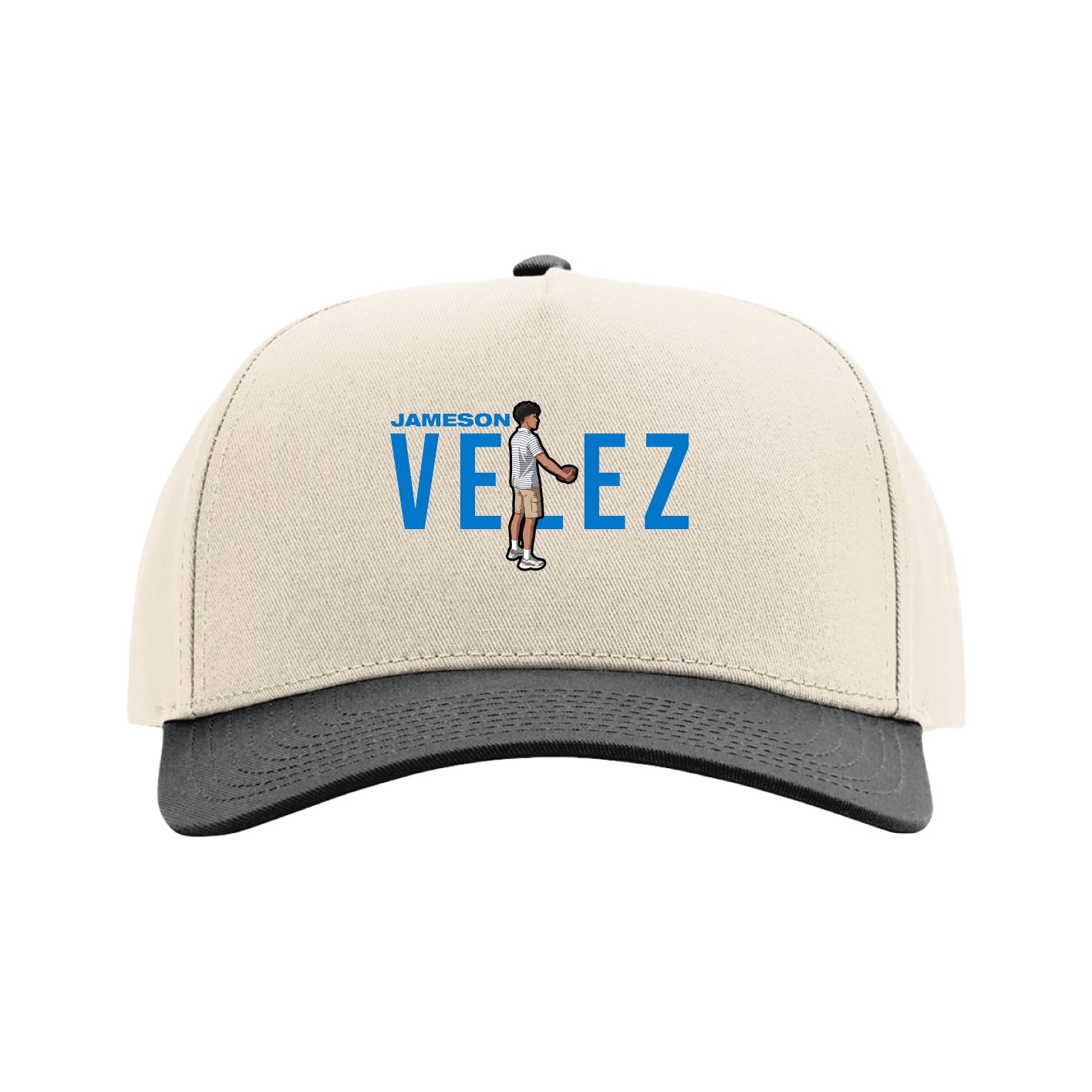 Full Fabric Five-Panel Champ Cap — Player Name in Cream/Black