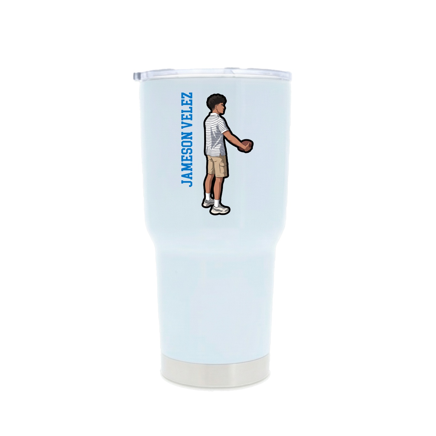 30oz Stainless Steel Tumbler — Name Vertical in White